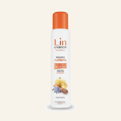 NOURISHING CONDITIONER MIT LEINSAMEN EXTRACT - Produktfoto auf beigem Hintergrund
