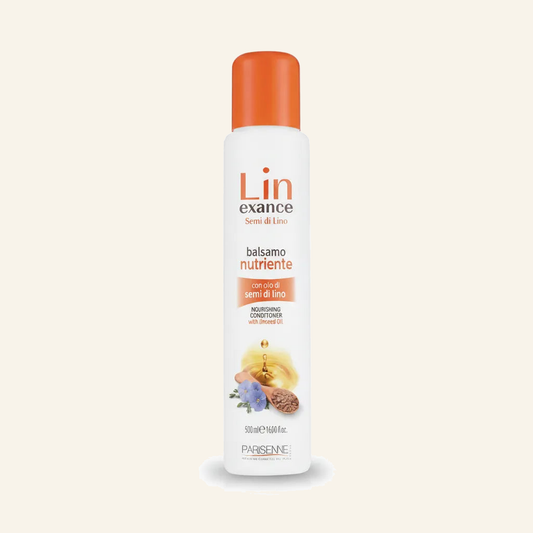 NOURISHING CONDITIONER MIT LEINSAMEN EXTRACT - Produktfoto auf beigem Hintergrund