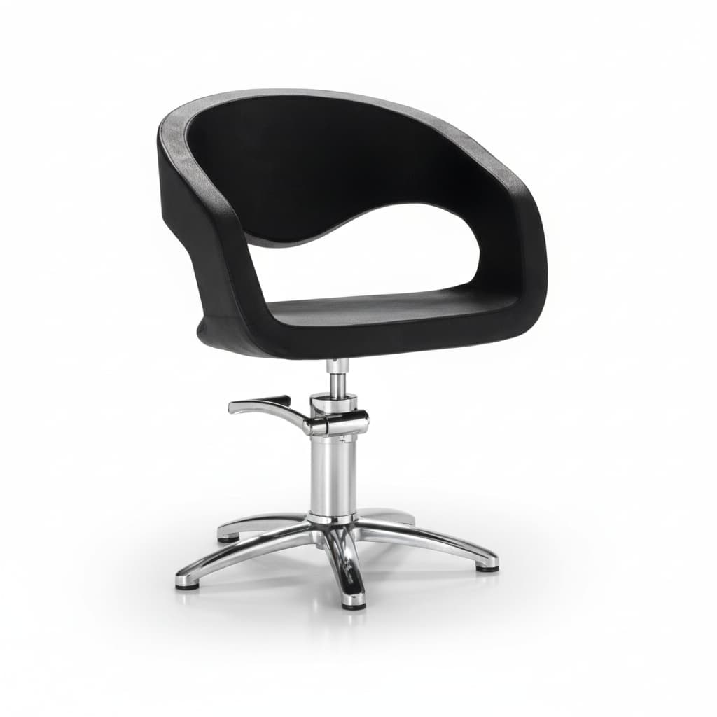 HAIR WAVE Friseursessel mit wellenförmigen Formen, komplett mit Polyurethanschaum-Polsterung und schwarzem Sky Eco-Leder (Sternförmige Basis)
