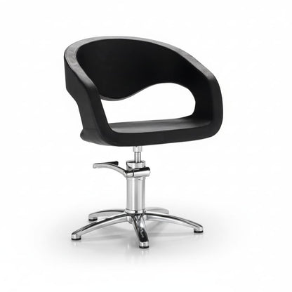 HAIR WAVE Friseursessel mit wellenförmigen Formen, komplett mit Polyurethanschaum-Polsterung und schwarzem Sky Eco-Leder (Sternförmige Basis)
