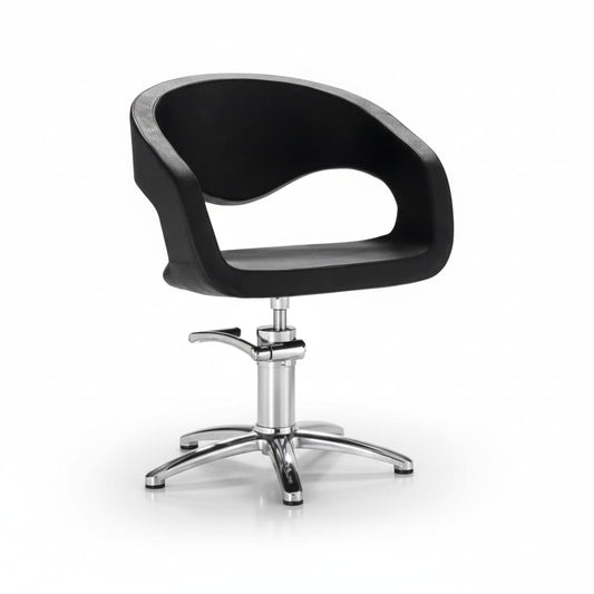 HAIR WAVE Friseursessel mit wellenförmigen Formen, komplett mit Polyurethanschaum-Polsterung und schwarzem Sky Eco-Leder (Sternförmige Basis)
