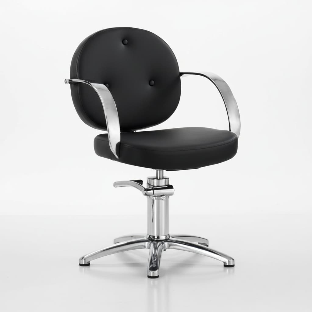 HAIR COLETTE Friseursessel: Charme, Eleganz und Komfort, verchromter Rahmen und schwarzes Sky Eco-Leder (Sternförmige Basis und Maße: 56 x 56 x 88/99 h cm)

