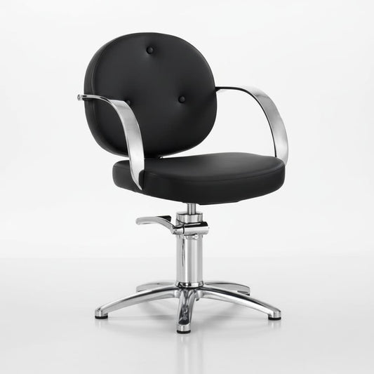HAIR COLETTE Friseursessel: Charme, Eleganz und Komfort, verchromter Rahmen und schwarzes Sky Eco-Leder (Sternförmige Basis und Maße: 56 x 56 x 88/99 h cm)

