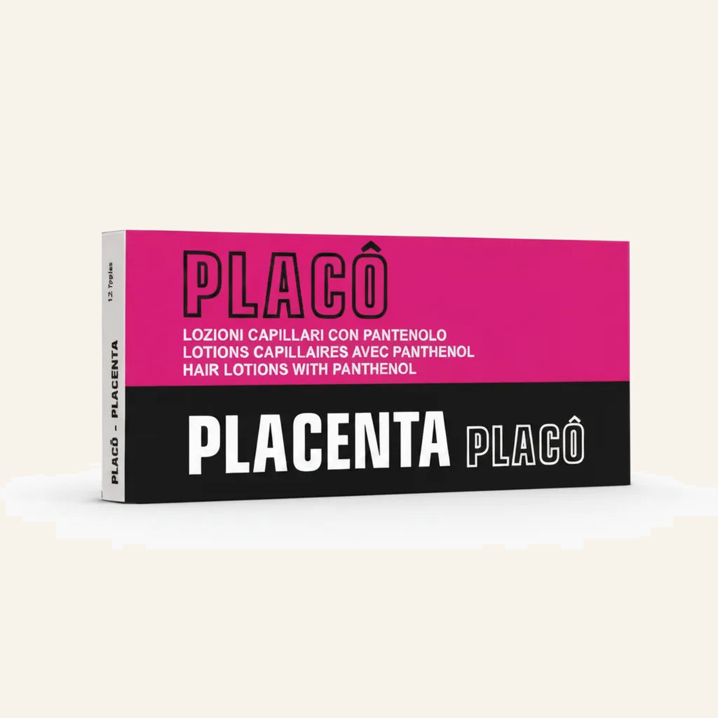Plazenta Haar-Ampullen & Haarwurzel-Kräftigung geschwächtes Haar - Produktfoto auf beigem Hintergrund