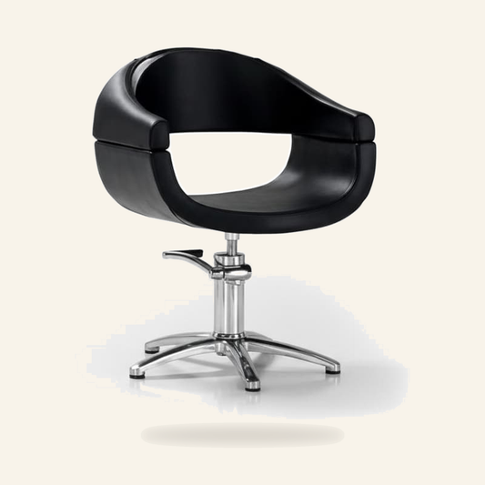 Friseurstuhl & Barberstuhl Eco-Leder Sternfuß Kollektion - Produktfoto auf beigem Hintergrund