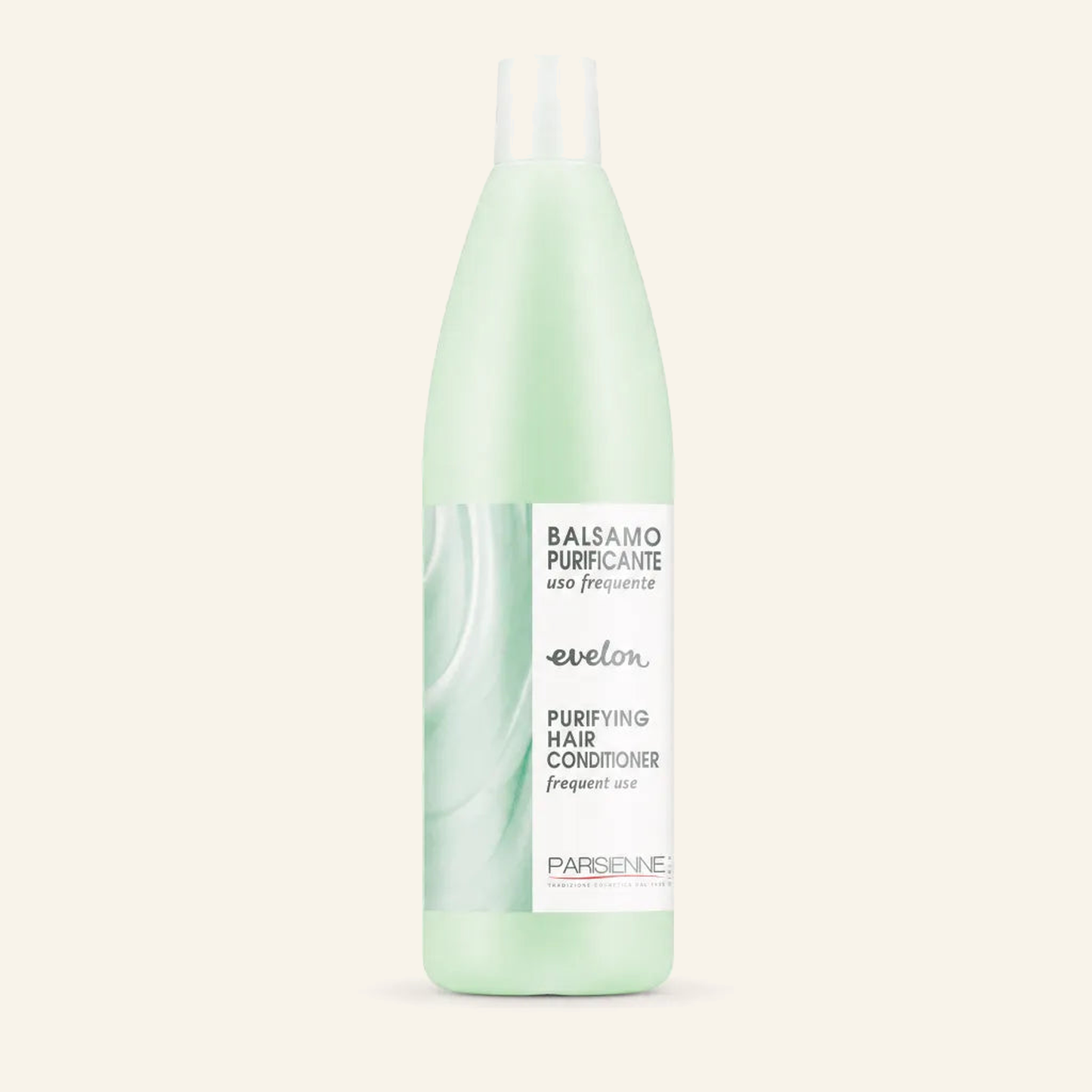 Purifying Haarbalsam & Tiefenreinigung & Seidiger Glanz 1000ml - Produktfoto auf beigem Hintergrund
