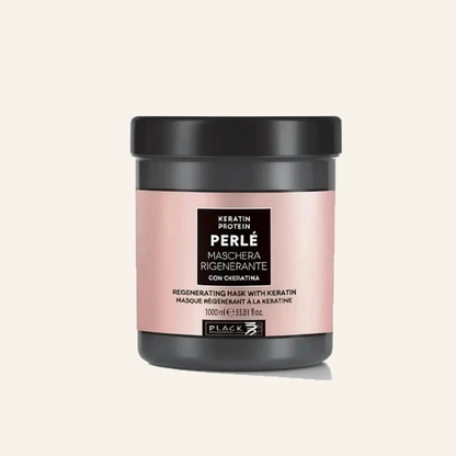 Regenerierende Haarmaske & Keratin Frizz-Glättung 1000ml - Produktfoto auf beigem Hintergrund