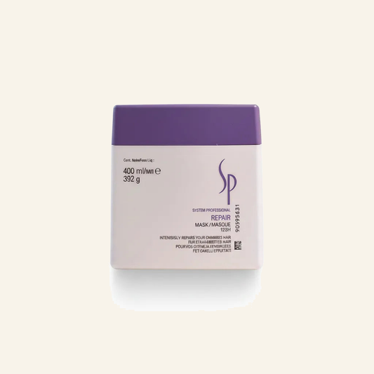 Reparierende Haarmaske & Keratin Elastizität 400ml - Produktfoto auf beigem Hintergrund