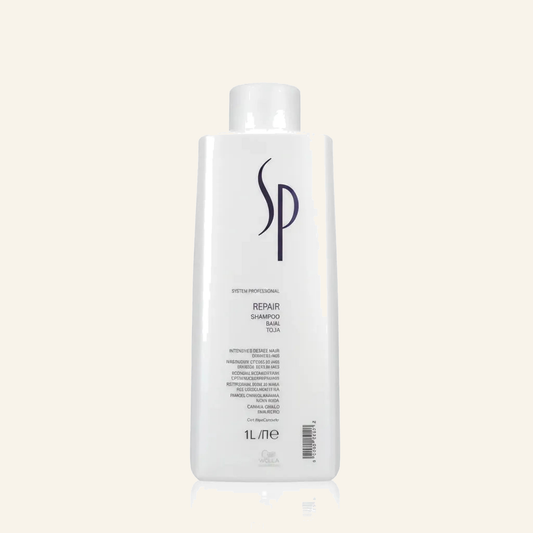 Reparierendes Shampoo & Keratin Haarpflege Glättet 1000ml - Produktfoto auf beigem Hintergrund