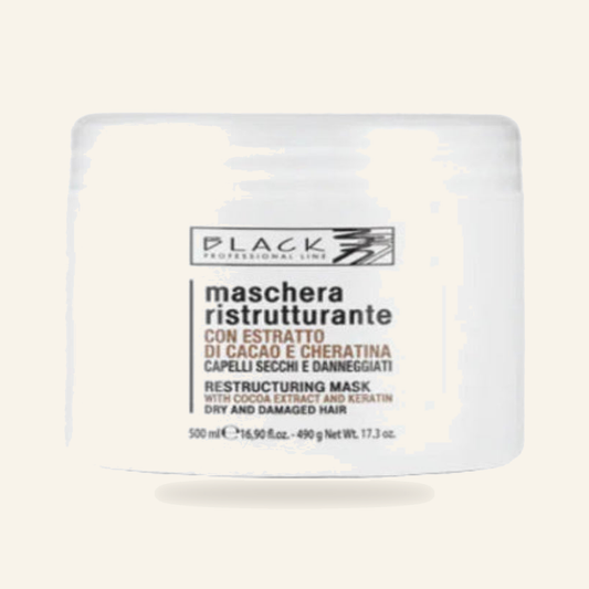 Restrukturierende Maske Kakao & Keratin Haarrepair 500ml - Produktfoto auf beigem Hintergrund