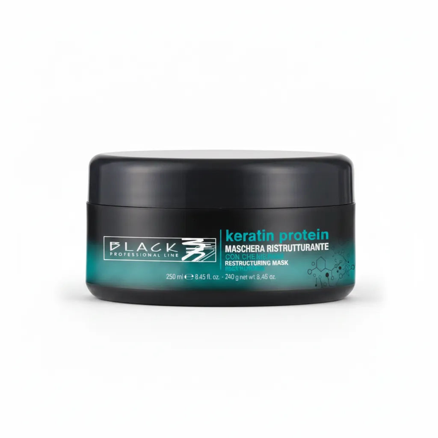 Restrukturierende Maske Keratin & Haarbruch Reparatur Black Professional Line 250ml - Produktfoto auf weißem Hintergrund