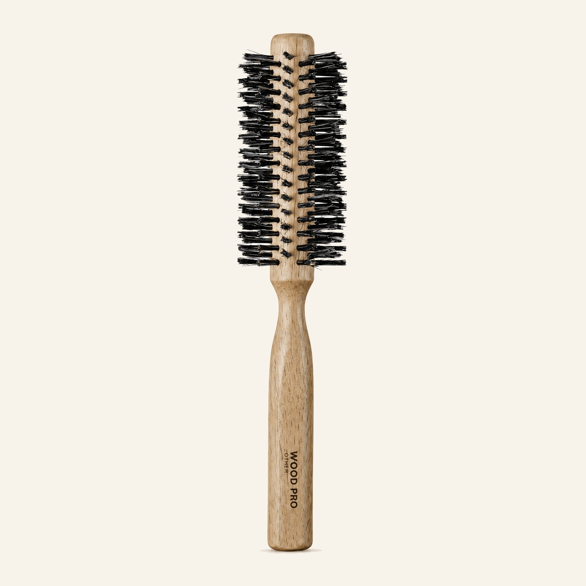 Rundbürste 28mm & Wildschweinborsten-Holzbürste für Locken - Produktfoto auf beigem Hintergrund