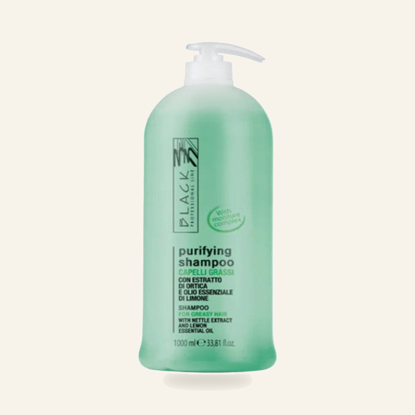 Talgausgleichendes Shampoo - Produktfoto auf beigem Hintergrund