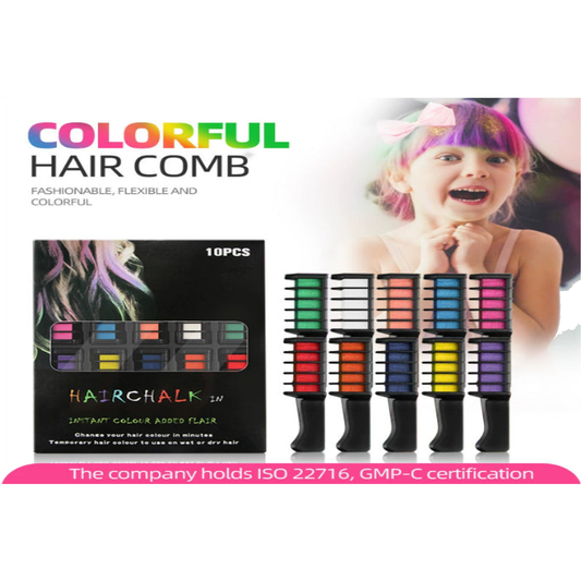 Mini-Haarfarbenstifte, Mascara-farbenes Kreide-Set mit Pinsel - Variantenfoto auf weissem Hintergrund