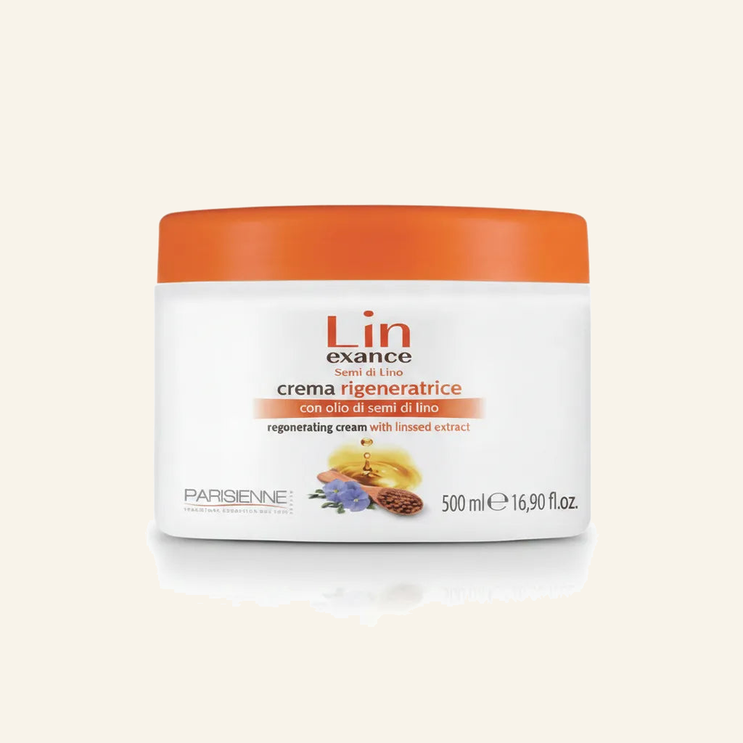 Treatment Cream mit Leinsamenöl - Produktfoto auf beigem Hintergrund