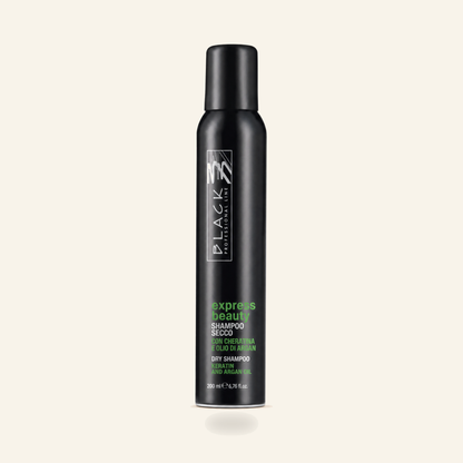 Trockenshampoo Keratin & Arganöl Express-Reinigung Volumen - Produktfoto auf beigem Hintergrund