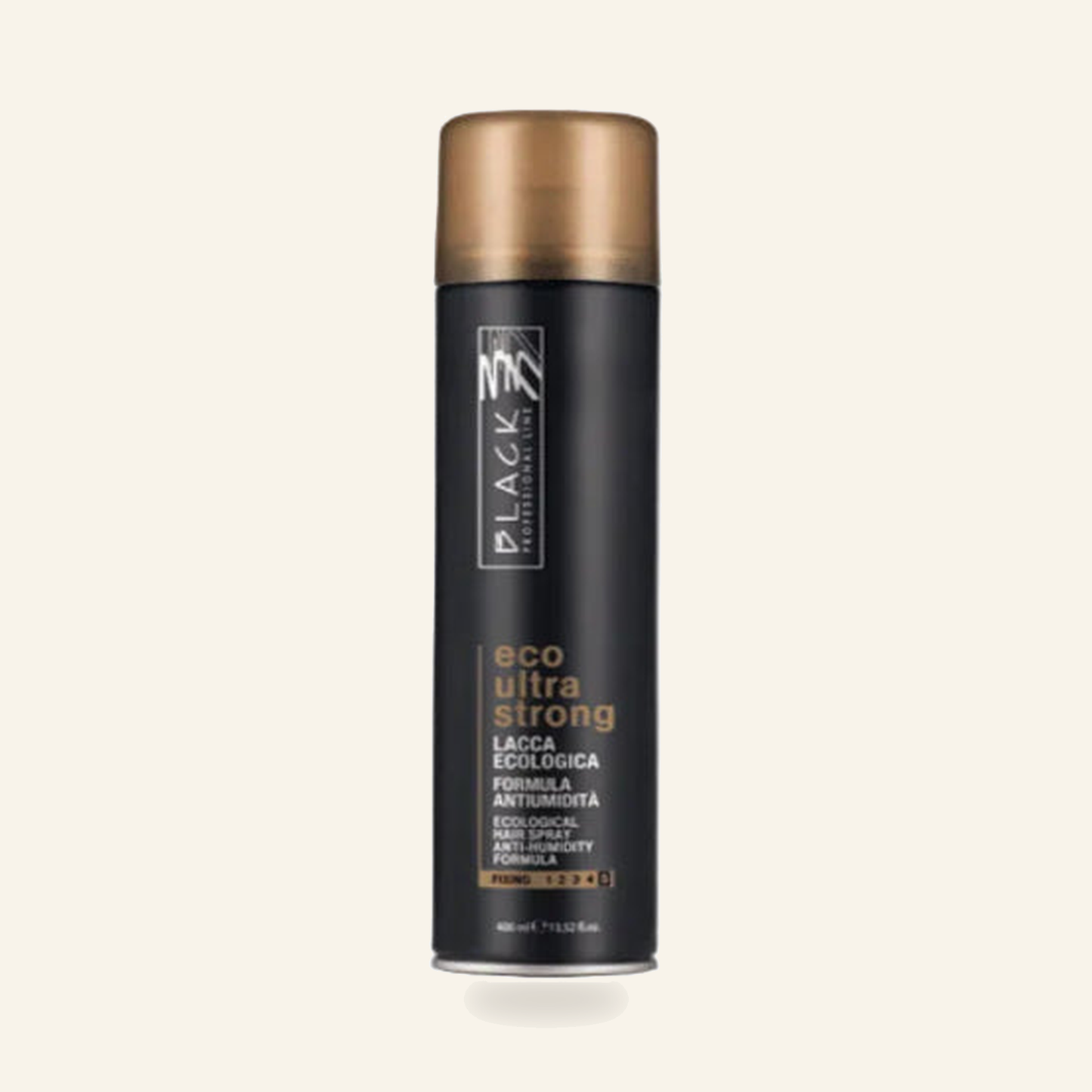 Ultrastark – Umweltfreundliches Anti-Feuchtigkeits-Haarspray - Produktfoto auf beigem Hintergrund