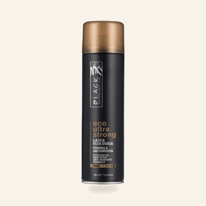Ultrastark – Umweltfreundliches Anti-Feuchtigkeits-Haarspray - Produktfoto auf beigem Hintergrund