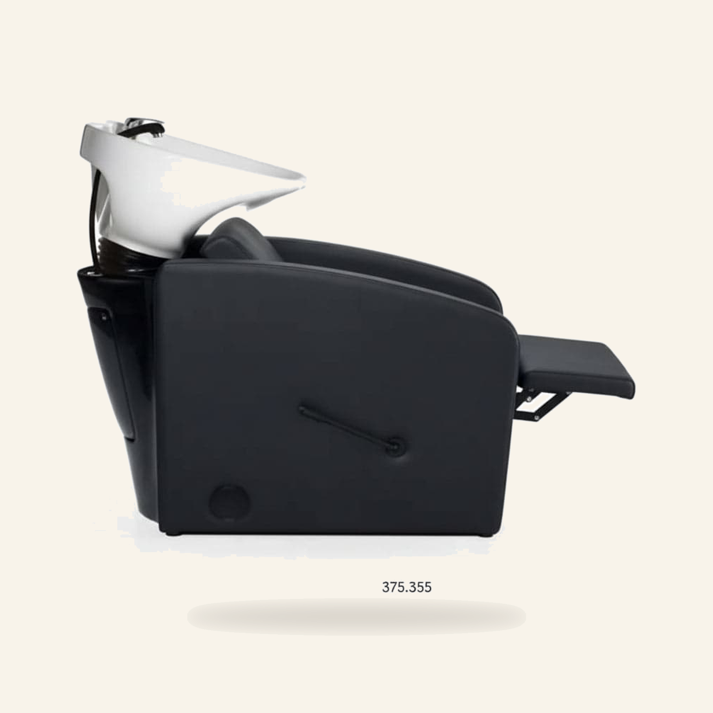 Wascheinheit Waschtisch Schwarz Eco-Leder Für Friseure - Produktfoto auf beigem Hintergrund