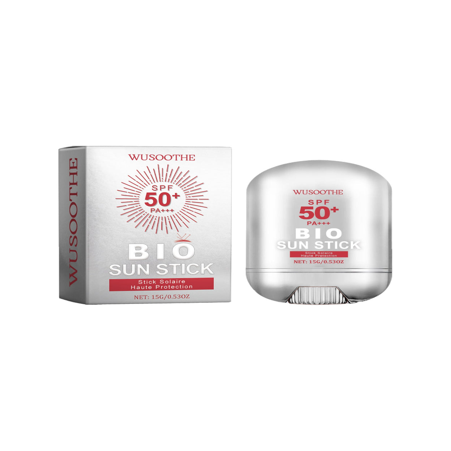Sonnenschutz Stick SPF 50+ – 15g WUSOOTHE Bio Gesicht & Lippen - Variantenfoto auf weissem Hintergrund