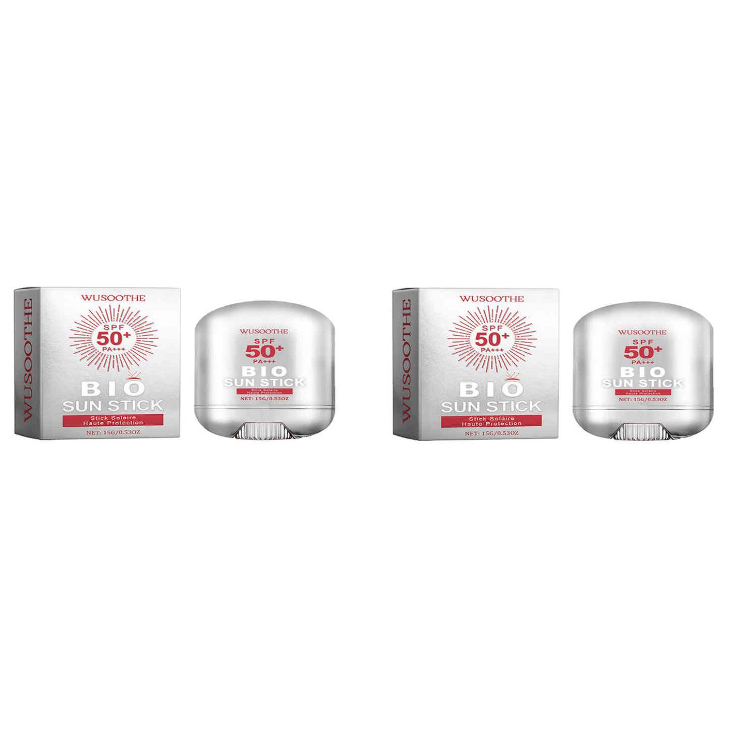 Sonnenschutz Stick SPF 50+ – 15g WUSOOTHE Bio Gesicht & Lippen - Variantenfoto auf weissem Hintergrund