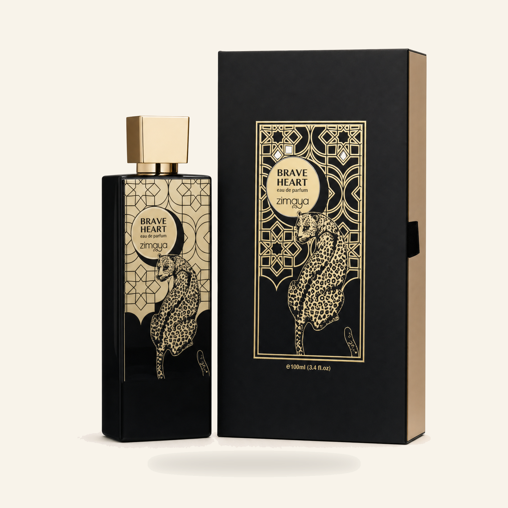 Zimaya Brave Heart Unisex Eau de Parfum 100 ml - Produktfoto auf beigem Hintergrund